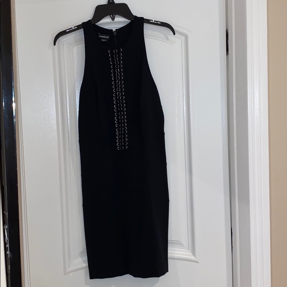 Bebe racer back black mini dress